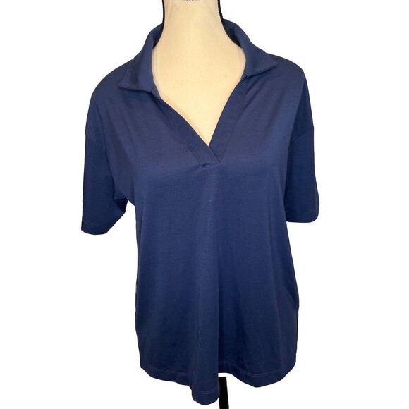 MERCER+METTLE Women's BLUE Stretch Moisture Wick Jersey Polo Sz M - Picture 2 of 9